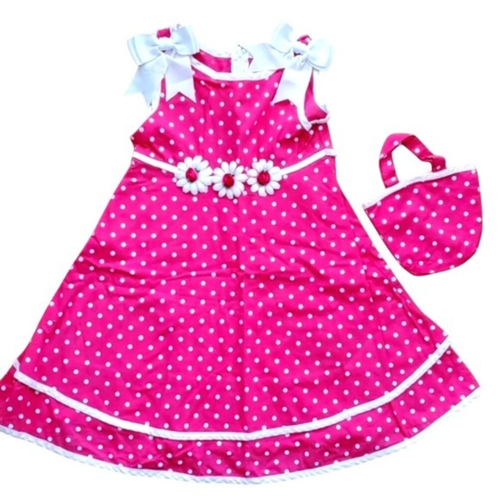 Rare Editions Girls Sleeveless Pink Polka Dot Dress with Matching Purse …